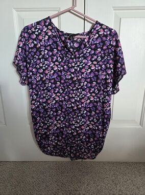 GNW Medium Womens Purple Floral Print V-Neck Top